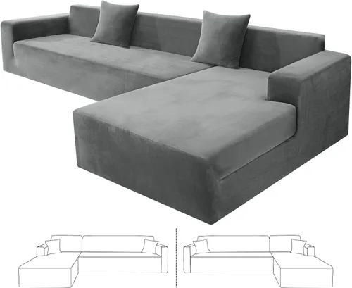 Vista 15 de ZNSAYOTX Fundas para sofá modular de terciopelo suave, fundas de felpa de lujo con parte inferior elástica para sofá modular en forma de L, 2