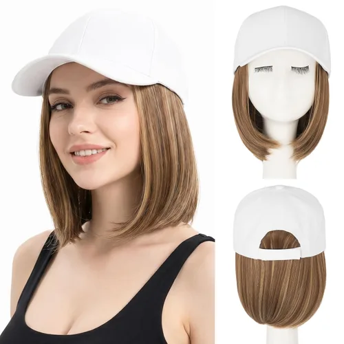 Vista 34 de SEGO - Gorra de béisbol con extensiones de cabello para mujer, resistente al calor, sintético, 6 pulgadas, ajustable, corta, recta, peluca