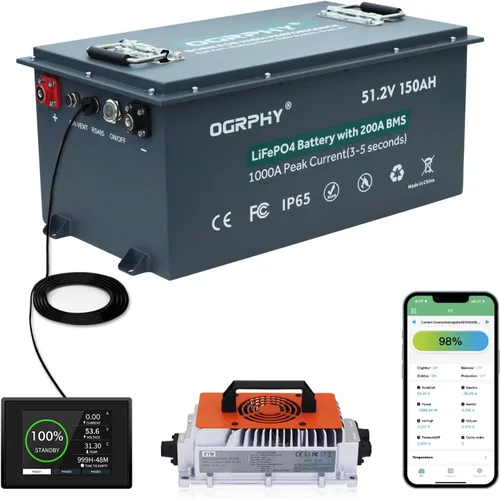 Vista 8 de Kit de conversión de batería de litio para carrito de golf de 48 V, con monitor táctil y cargador, 200 A BMS