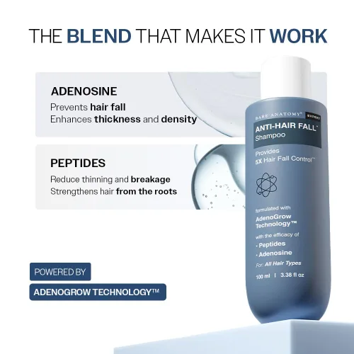 Vista 6 de Bare Anatomy Champú anticaídas Proporciona 5 veces control de caída del cabello pH 4.6 Adenosina y péptidos Fortalece las raíces débiles
