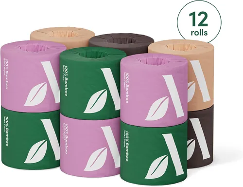 Vista 6 de Amazon Aware Papel higiénico de bambú de 3 capas, sin perfume, 12 rollos, 350 hojas por rollo, total de 4200 hojas, sin plástico