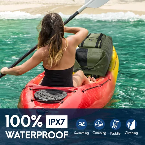 Vista 2 de Haimont Mochila enrollable 100% impermeable de gran capacidad IPX7, bolsa seca con bolsillos y válvula de aire, kayak, campamento, 60/100L