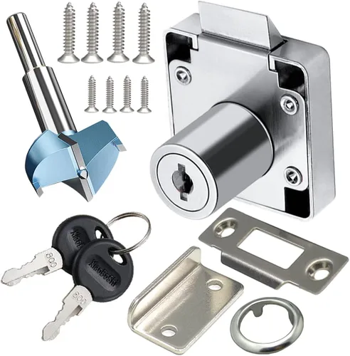 Vista 8 de Cajón de lengüeta de bloqueo automático, cajón y broca para muebles, cerradura de escaparate, diámetro de perforación: 3/4 pulgadas/0.748 in