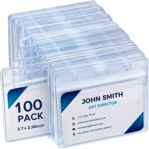 Vista 9 de Paquete de 100 soportes verticales para tarjetas de identificación, de plástico transparente, impermeable, resellable para oficina, profesores