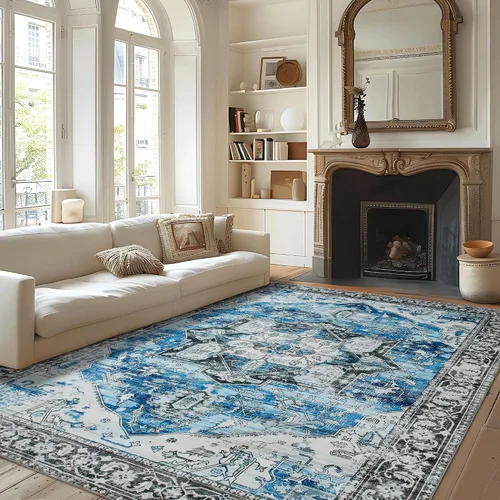 Vista 8 de Auemtyn Alfombra de área de 8 x 10 pies para sala de estar, alfombra lavable con parte trasera antideslizante, alfombra de pelo bajo para gris