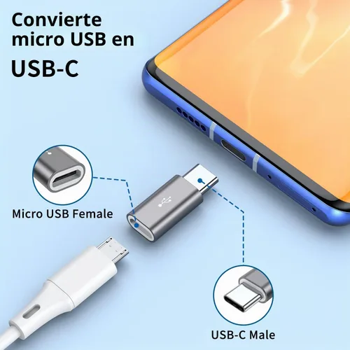 Vista 3 de QianLink Adaptador micro USB a USB C, paquete de 8 adaptadores USB tipo C de aluminio compatibles con Samsung Galaxy S10 S9 S8 Plus Note 9 8, LG V40