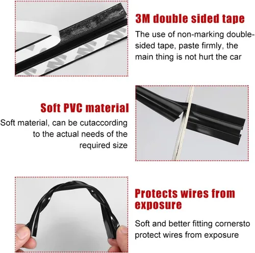 Vista 3 de Ohleats 8 fundas de alambre ocultas para automóvil, funda protectora oculta para cable autoadhesivo, funda organizadora de cable de alambre dividido