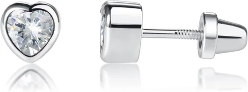 Vista 9 de Aretes de corazón con pasador simulando piedra natal con tornillo de traba (6mm) - para niñas 06-Junio