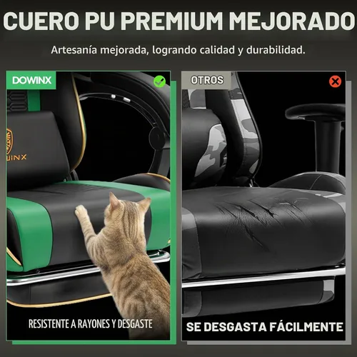 Vista 6 de Dowinx - Silla de juegos grande y alta, 350 libras con reposapiés lumbar de masaje Verde