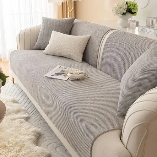 Vista 6 de vctops Funda de pana suave para sofá, funda de felpa cálida antideslizante para sofá seccional, protector de muebles para niños, perros y mascotas