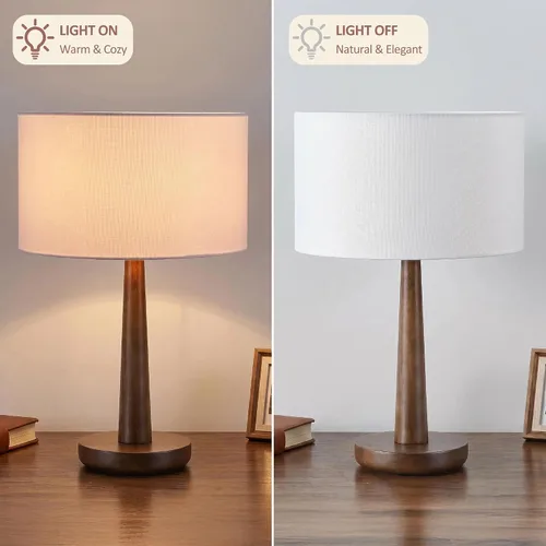 Vista 6 de Lámpara de mesa moderna de 18.5 pulgadas con base de madera de nogal, lámpara de escritorio regulable con certificación UL y mesita de noche