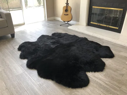 Vista 29 de LAMBZY Alfombra de piel de oveja auténtica, parte inferior gruesa y fuerte, fácilmente lavable, resistente a las manchas, perfecta para sala