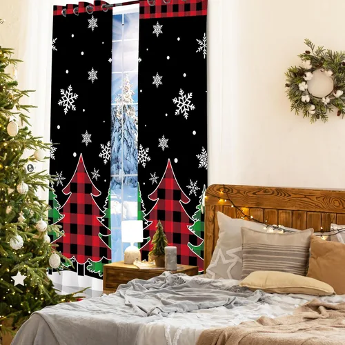 Vista 6 de Cortinas de Navidad de Hexagram para sala de estar, cortinas de árbol de Navidad de 63 pulgadas de largo para sala de estar juego de 2 paneles Negro