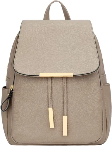 Vista 3 de KKXIU - Mochila de cuero a la moda para mujeres y damas, bolso de hombro para viajes y uso diario, A-caqui, Mediana, Mochila