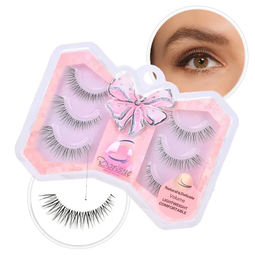 Vista 8 de Natural Lashes Round Shape with Eye-openning effect Criss crossed eyelashes with invisable strong band 3 pairs Set Q11
