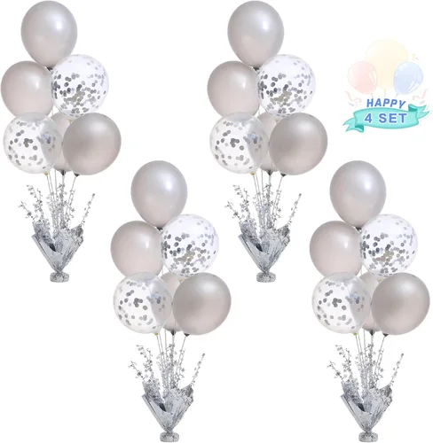 Vista 18 de 2 Juego de Globos de Mesa Negros con Spray de Aluminio para Centro de Mesa con Globos Negros y de Confeti, Kit de Soporte para Decoración de Mesa