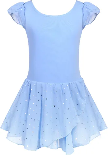 Vista 33 de Arshiner - Vestido de baile de ballet con mangas con volantes, leotardo de tutú con ruedo para niñas Lila