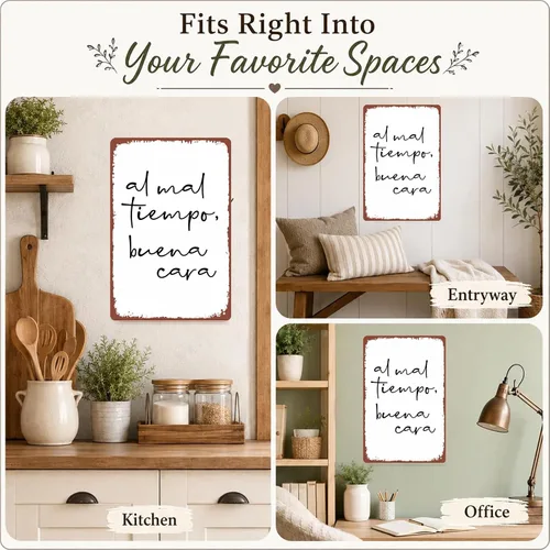 Vista 7 de Vintage Al Mal Tiempo Buena Cara Metal Signs for Home Wall Display 8x12in
