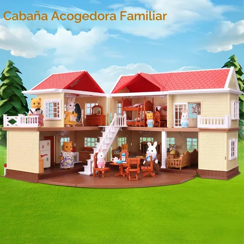 Vista 2 de Set de casa de cabaña familiar acogedora, casa de muñecas con muebles y accesorios, casas de muñecas de estilo cabaña para jugar, DIY