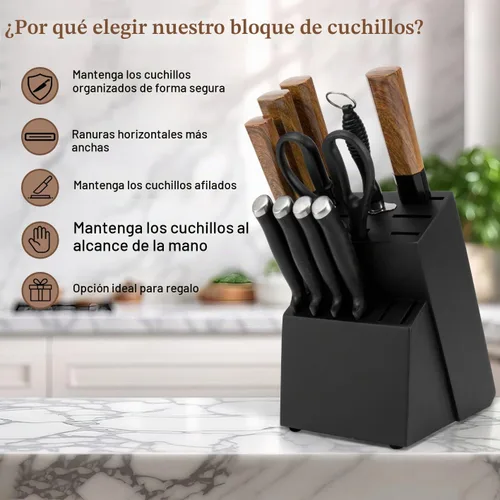 Vista 3 de RedCall - Bloque universal para cuchillos sin cuchillos, 14 ranuras de madera para encimera, organizador grande de almacenamiento de cuchillos