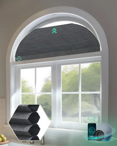 Vista 24 de Yoolax Persianas Celulares Inteligentes, Persianas de Panal Motorizadas para Ventana Arqueada, Persianas Motorizadas con Control Remoto Compatible