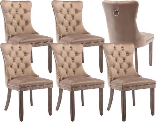 Vista 93 de Juego de 2 sillas de comedor de terciopelo beige, sillas de comedor tapizadas beige01