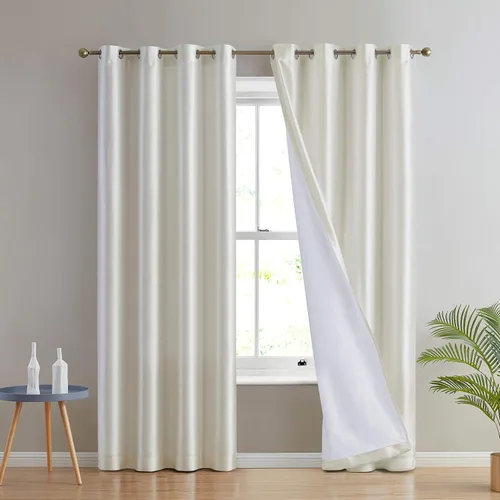 Vista 13 de HLC.ME Jefferson - Cortinas ligeras de seda sintética semitransparente con forro de microfibra y ojales para ventana de dormitorio, comedor y sala