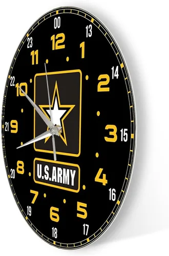 Vista 8 de Reloj de pared de 15 pulgadas, reloj de pared de 24 horas del ejército estadounidense, movimiento silencioso vintage, funciona con pilas, reloj