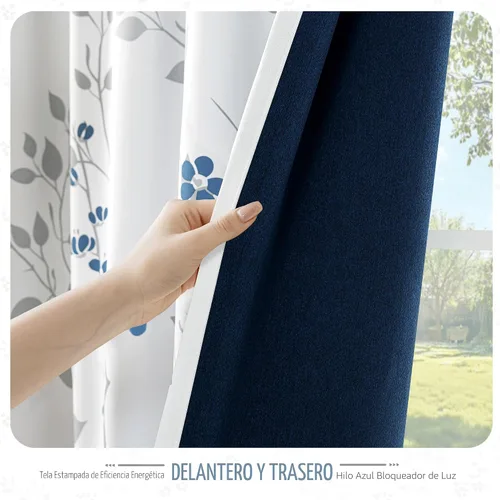 Vista 3 de Beauoop Cortinas Florales 100% Opacas de 54 Pulgadas de Largo, 2 Paneles para Dormitorio, Sala de Estar, Azul Gris y Blanco con Patrón de Flores