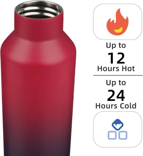 Vista 2 de Botella de agua aislada con popote, frasco de agua de acero inoxidable al vacío de doble pared de 17 OZ con 2 tapas, rojo glamour