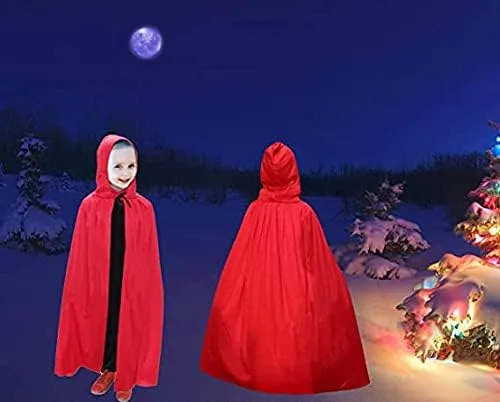 Vista 6 de viviwo Capa con capucha para niños color rojo y negro reversible disfraz de vampiros de bruja mago
