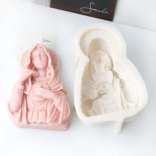 Vista 5 de Molde de estatua de silicona Virgen María, velas de cera hechas a mano, herramienta de fabricación de decoración de arcilla
