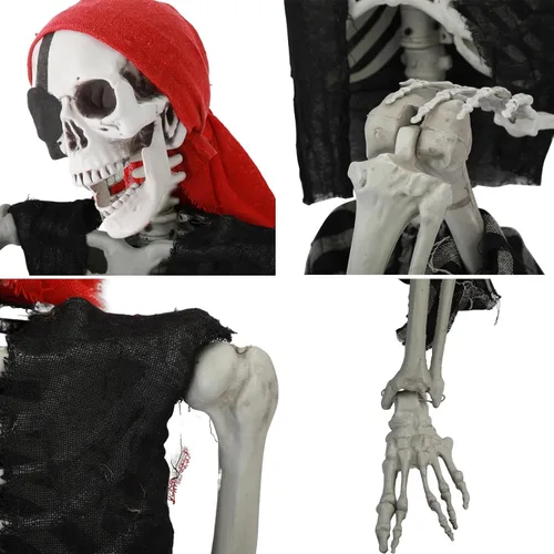 Vista 7 de Esqueleto de Halloween, esqueleto de imitación de tamaño natural de 25.6 in, huesos humanos realistas con articulaciones articuladas, estilo pirata