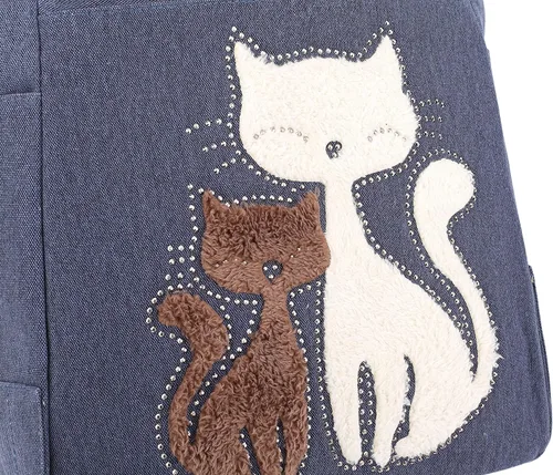 Vista 6 de KAUKKO Women Canvas Handbag Shoulder Bag Cat Big Tote Bag