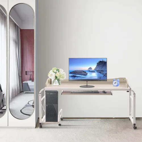 Vista 6 de Escritorio de cama Burlywood ajustable en altura, mesa multifuncional móvil, escritorio de computadora elástica para dormitorio, comedor, sala