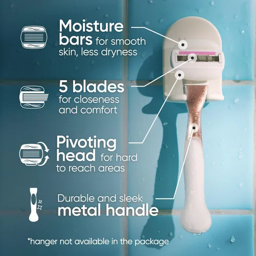 Vista 5 de Gillette Venus Comfortglide plus Olay Sugarberry - Maquinilla de afeitar manual para mujer con mango de metal dorado rosa + 4 recambios