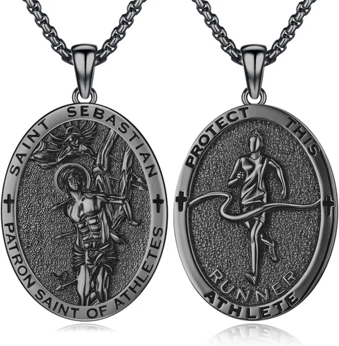 Vista 77 de Collar de amuleto de medalla de San Patrono de plata/oro de 14 39A-St Peregrino-Plata