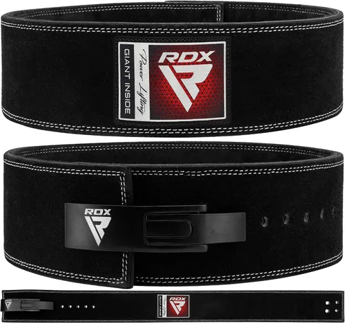 Vista 5 de RDX Cinturón de levantamiento de pesas para formación de piel de vaca ejercicio, culturismo, negro