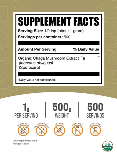Vista 7 de BulkSupplements. com Polvo orgánico de extracto de hongo Chaga - Polvo orgánico de Chaga, suplemento de hongos, sin gluten, 0.04 oz por porción, 100
