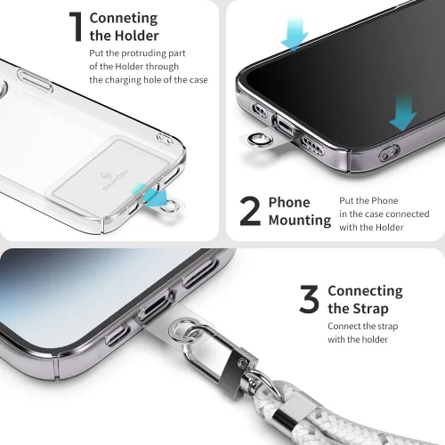 Vista 4 de Sinjimoru Cordón de teléfono celular para funda de teléfono (2 unidades), con correa ajustable para teléfono para muñeca, compatible con llavero