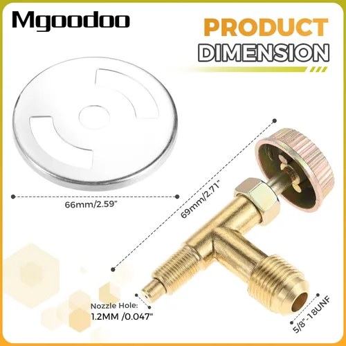 Vista 2 de Kit de Válvula de Control de Aguja de 3/8" Macho Giratorio con Rosca de Propano para Estufa de Cocina, Boquilla de Chorro de Propano de 0.047