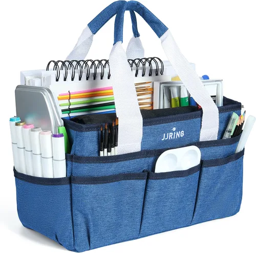 Vista 18 de JJRING Bolsa organizadora de manualidades, organizador de arte con múltiples bolsillos, bolsa de costura beige para arte, manualidades, álbumes