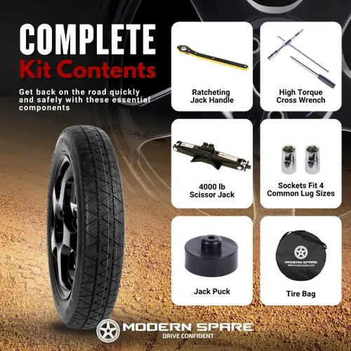 Vista 2 de Modern Spare Kit completo de neumáticos de repuesto compactos con funda de transporte, se adapta a Tesla Model 3 2017-2025