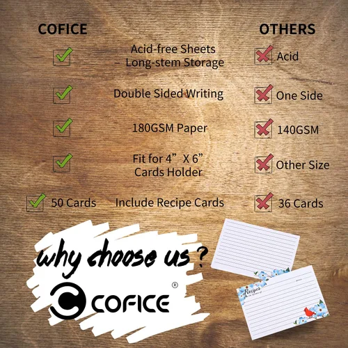 Vista 4 de COFICE Tarjetas de recetas de 4 x 6 pulgadas, tarjetas de recetas de doble cara, 50 unidades (pájaro)