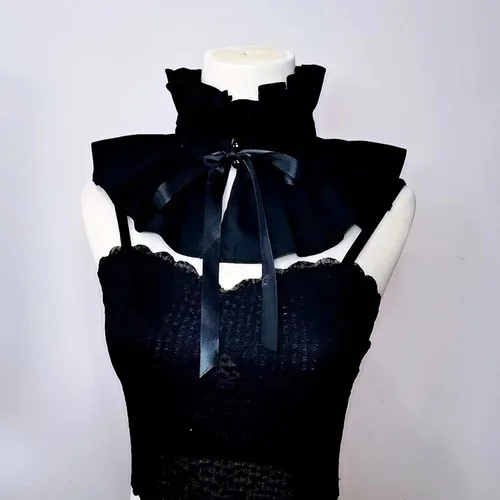 Vista 2 de Vestido de mujer con cuello desmontable con volantes vintage - Disfraz victoriano Negro