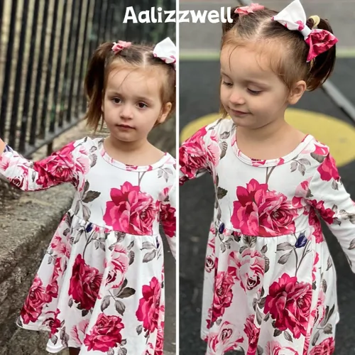 Vista 3 de Aalizzwell Traje de túnica floral para niñas pequeñas para otoño e invierno