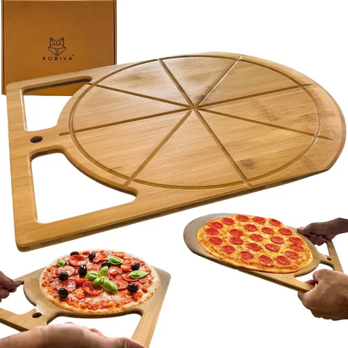Vista 9 de Pala de Pizza de Madera 2 en 1 y Tabla de Cortar de Bambú Tabla de Pala de Pizza de Doble Agarre para Hornear, Espátula de Pizza y Tabla de Cortar