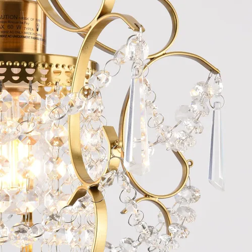 Vista 6 de Mini Candelabro Dorado Moderno, Lámparas de Luz de Cristal para Montaje en Techo de 1 Luz, Pequeños Candelabros de Cristal para Dormitorio, Elegante