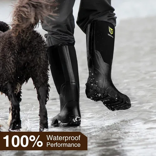 Vista 2 de TIDEWE Botas de goma para hombres, multitemporada, botas de lluvia impermeables con vástago de acero, botas de neopreno de 0.236 pulgadas
