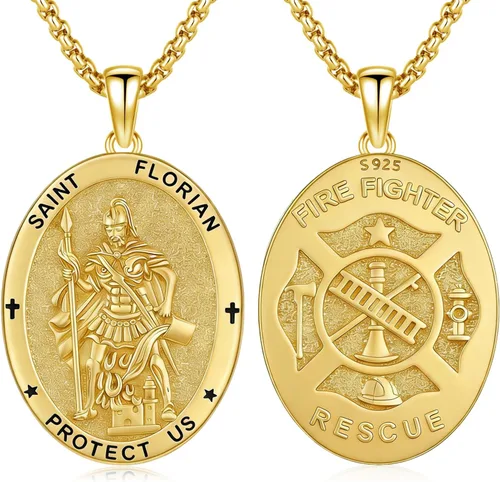 Vista 100 de Collar de amuleto de medalla de San Patrono de plata/oro de 14 39A-St Peregrino-Plata